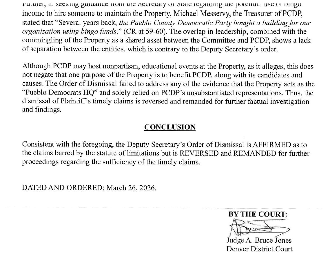 Denver District Court opinion and order